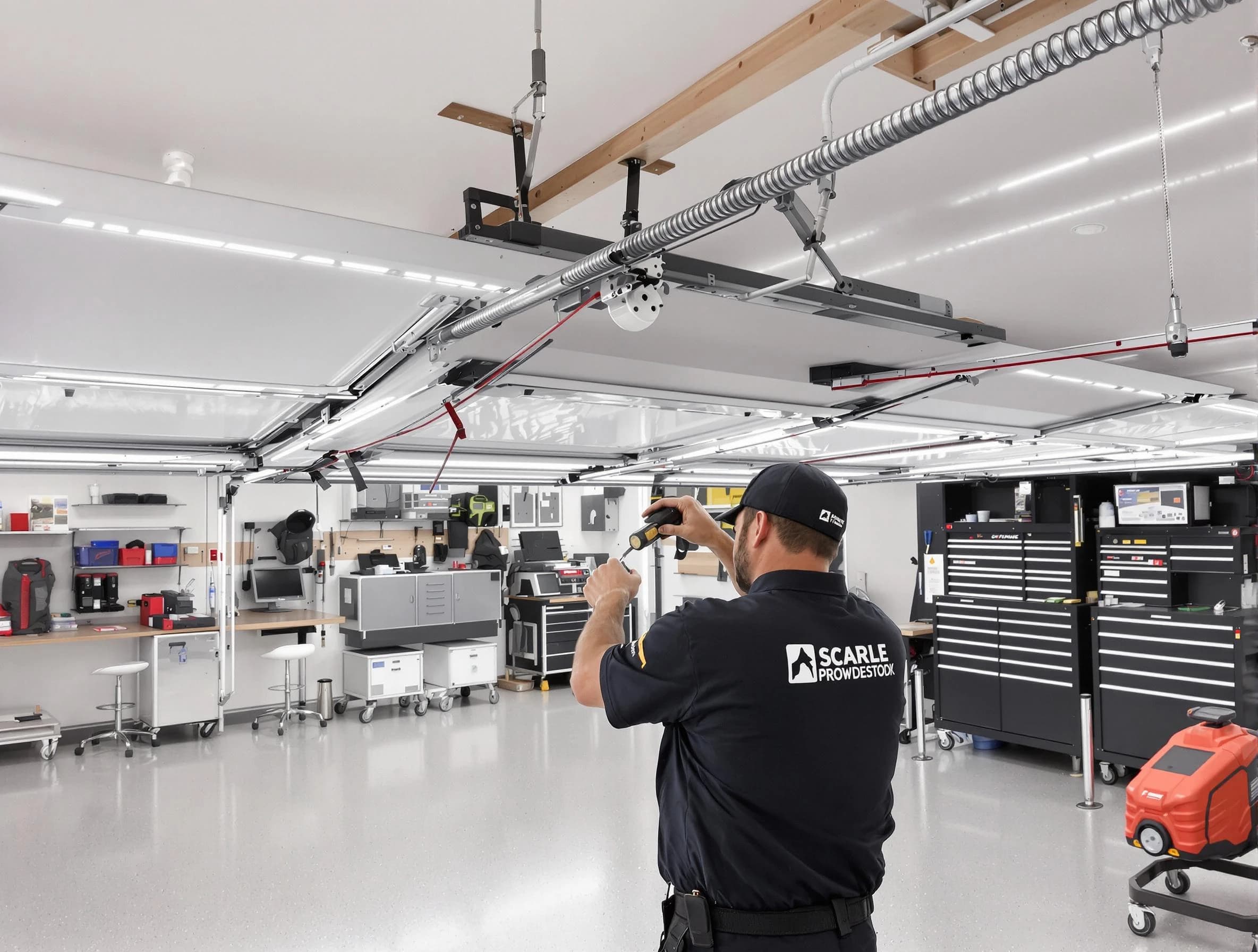 Citrus Park Garage Door Repair technician repairing overhead garage door in Citrus Park